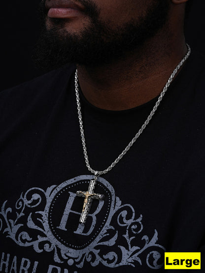 Jesus On The Cross Pendant - 925 Silver & Gold Accent - 4 Sizes 1"-3"