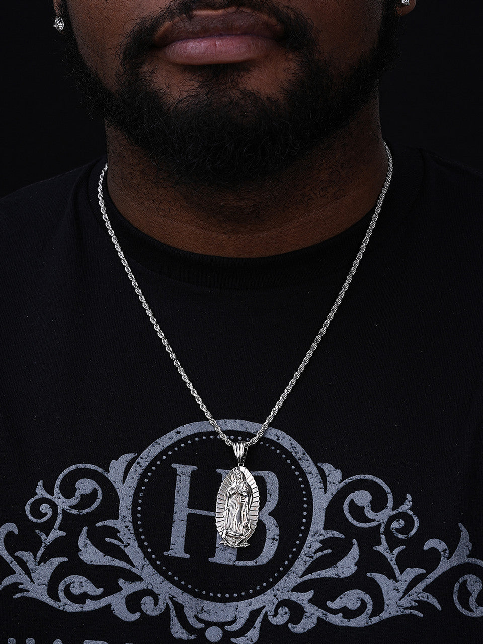 Virgin Mary Guadalupe Pendant - 925 Silver - CZ Stones - Medium 2.5"