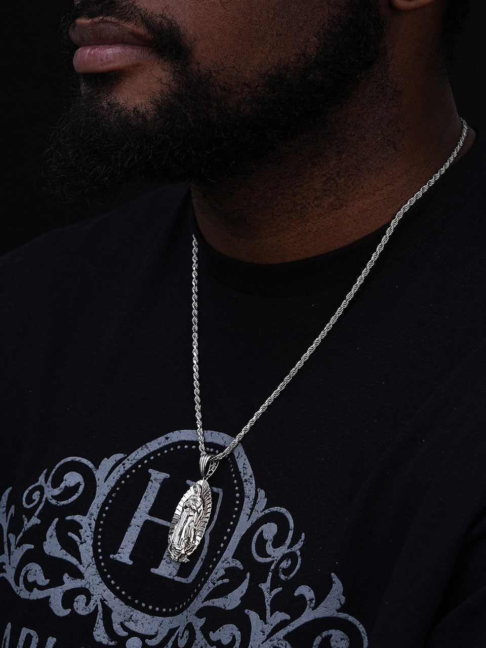 Virgin Mary Guadalupe Pendant - 925 Silver - CZ Stones - Medium 2.5"