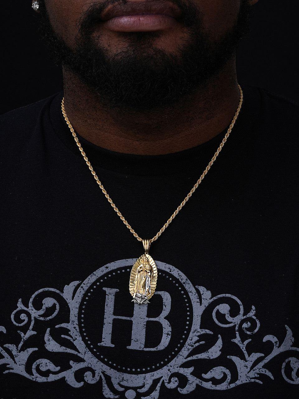 Virgin Mary Guadalupe Pendant - 14k Gold Vermeil 925 Silver - CZ Stones - Medium 2.5"