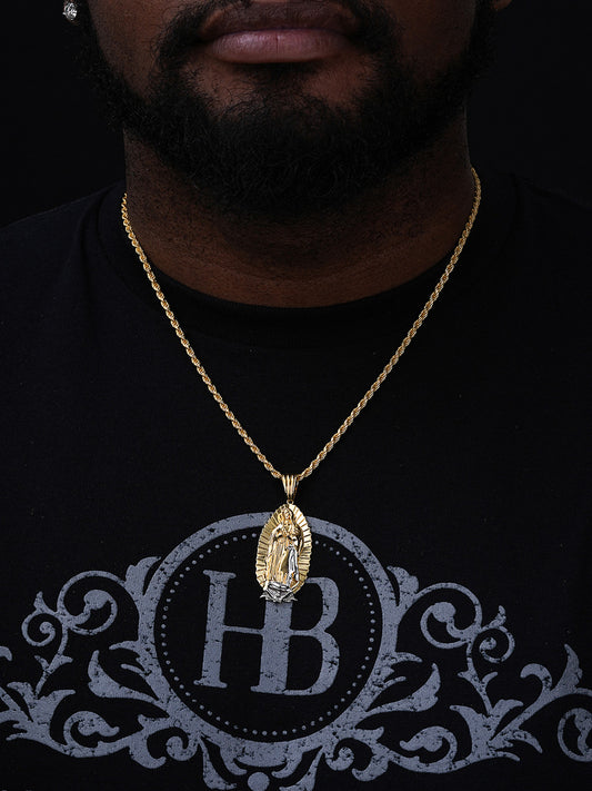 Virgin Mary Guadalupe Pendant - 14k Gold Vermeil 925 Silver - CZ Stones - Medium 2.5"