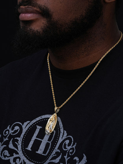 Men's Virgin Mary Pendant - 14k Gold Vermeil & 925 Silver Accents - Medium 2"