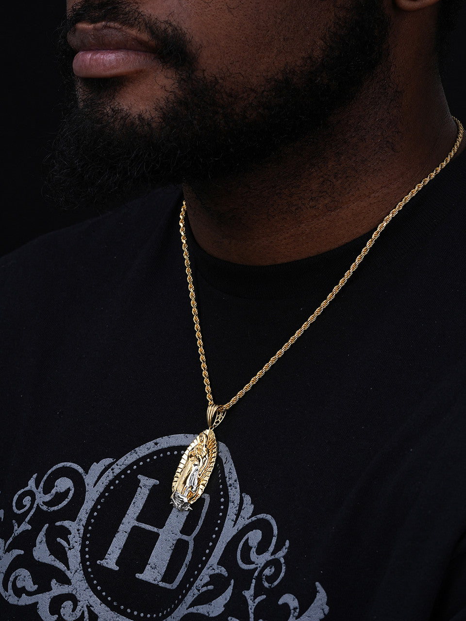 MOISSANITE Virgin Mary Guadalupe Pendant - 14k Gold Vermeil Or 925 Silver - Medium 2.5"