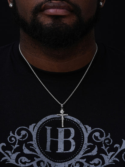 Real Solid 925 Sterling Silver Plain Gold Cross Jesus Crucifix Pendant Necklace