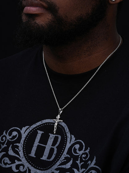 Real Solid 925 Sterling Silver Plain Gold Cross Jesus Crucifix Pendant Necklace