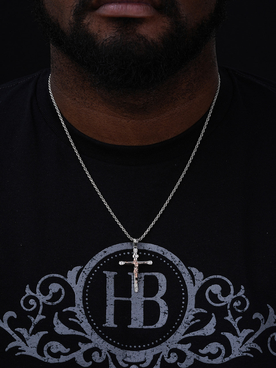 Cross W. Jesus Pendant - 14k Yellow/Rose Gold Vermeil Or 925 Silver - CZ Stones - Medium 2"