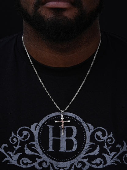 Cross W. Jesus Pendant - 14k Yellow/Rose Gold Vermeil Or 925 Silver - CZ Stones - Medium 2"