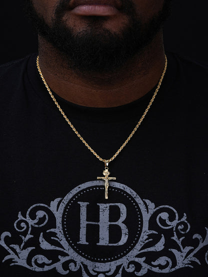 Real Solid 925 Sterling Silver Plain Gold Cross Jesus Crucifix Pendant Necklace