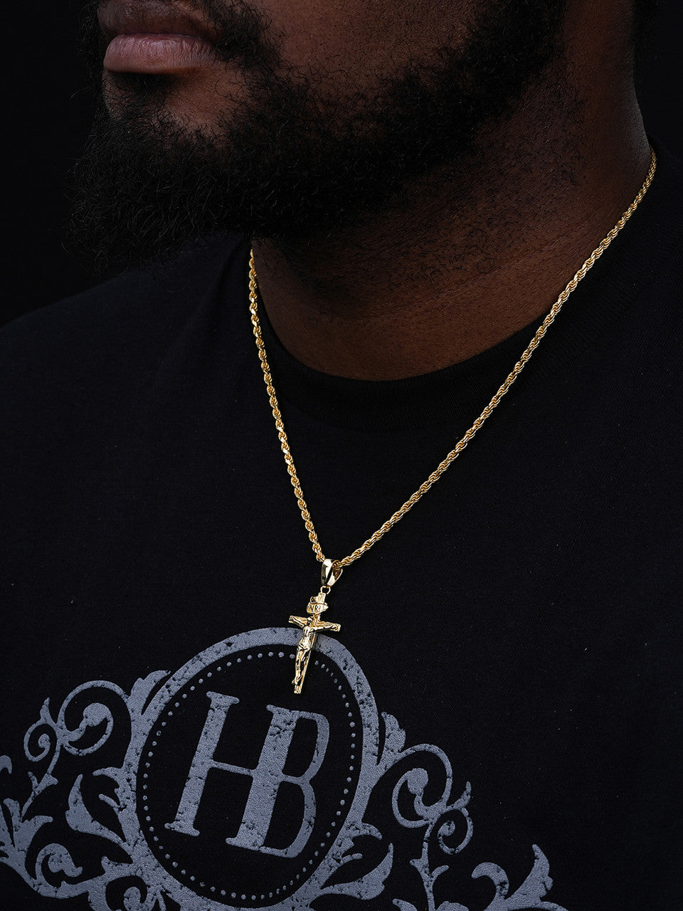 Real Solid 925 Sterling Silver Plain Gold Cross Jesus Crucifix Pendant Necklace