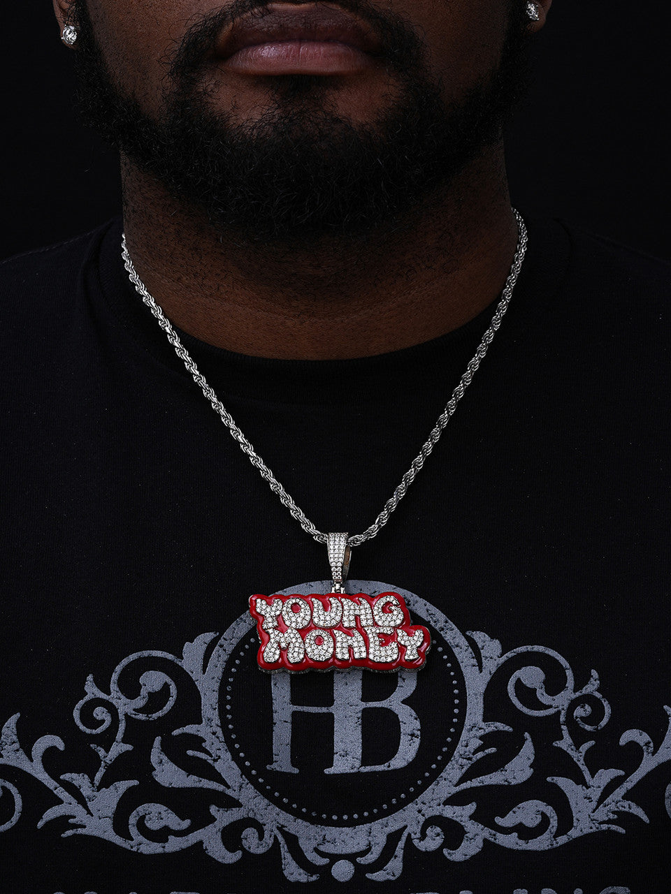 MOISSANITE YOUNG MONEY Hip Hop Pendant - 14k Gold Vermeil or 925 Silver - Large 2.5"