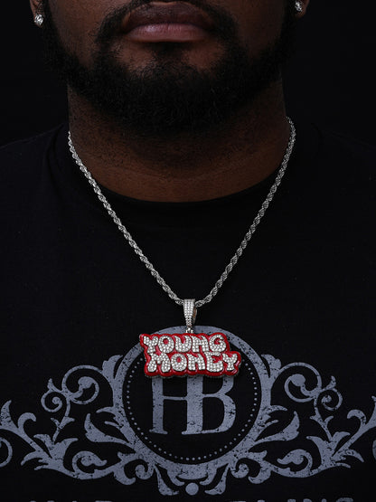 MOISSANITE YOUNG MONEY Hip Hop Pendant - 14k Gold Vermeil or 925 Silver - Large 2.5"