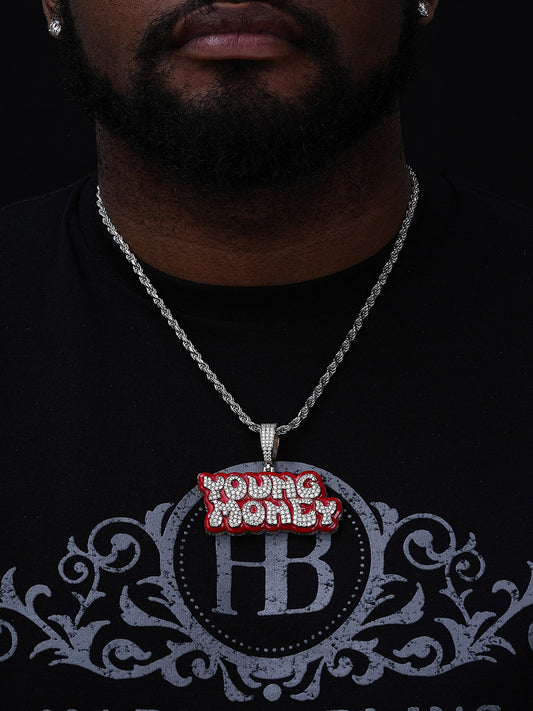 MOISSANITE YOUNG MONEY Hip Hop Pendant - 14k Gold Vermeil or 925 Silver - Large 2.5"