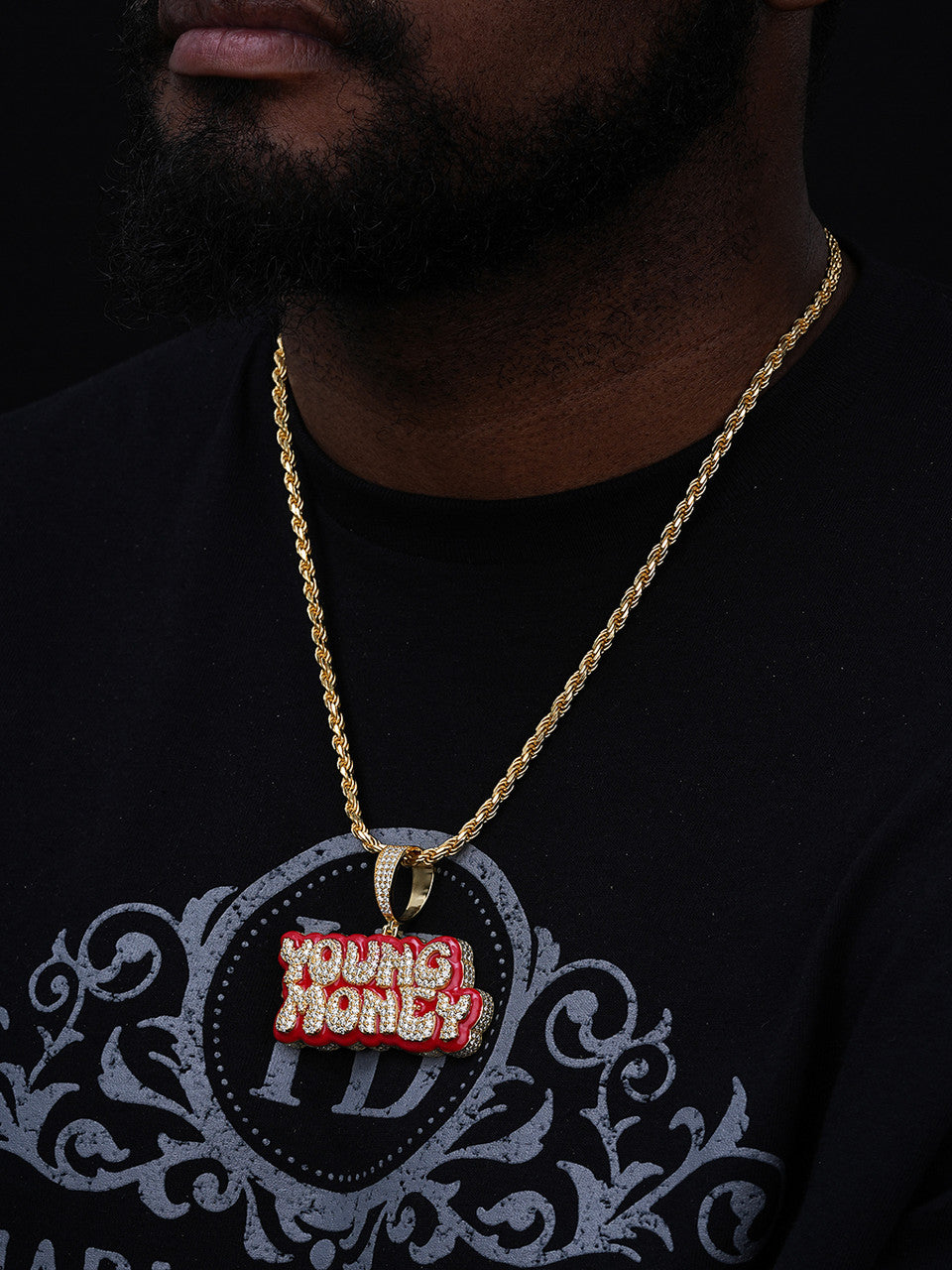 MOISSANITE YOUNG MONEY Hip Hop Pendant - 14k Gold Vermeil or 925 Silver - Large 2.5"