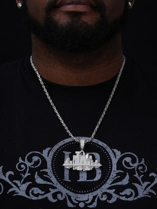 Los Angeles Skyline Pendant - 14k Gold Vermeil Or 925 Silver - CZ Stones - Large 2.5"