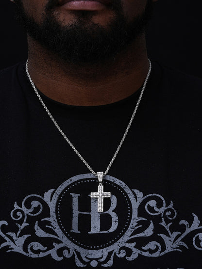 Baguette Tennis Iced Out Cross Pendant - 14k Gold Vermeil Or 925 Silver - CZ Stones - Medium 2"