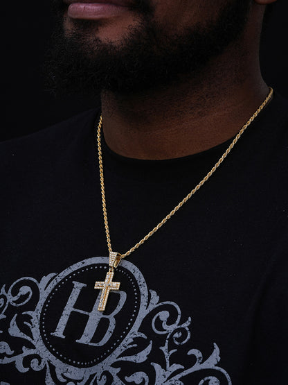 Baguette Tennis Iced Out Cross Pendant - 14k Gold Vermeil Or 925 Silver - CZ Stones - Medium 2"