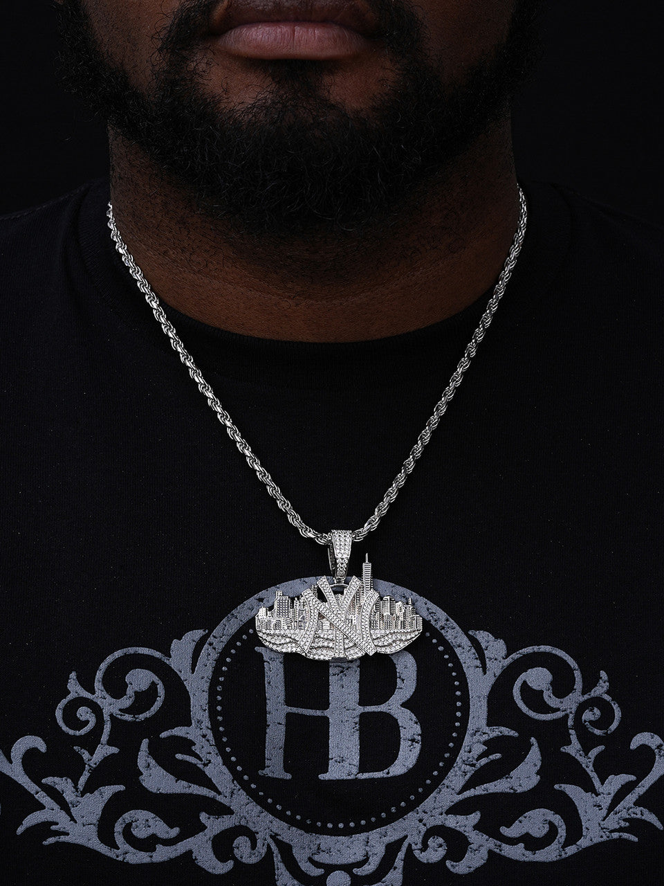 Hip Hop New York NYC Skyline Pendant Iced Diamond Real 925 Silver