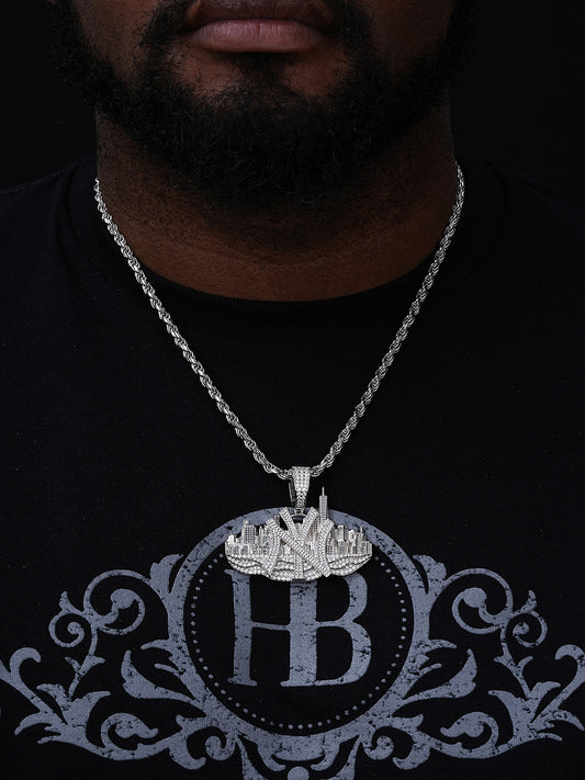 NYC Skyline Hip Hop Pendant - 14k Gold Vermeil Or 925 Silver - CZ Stones - Large 2.5"