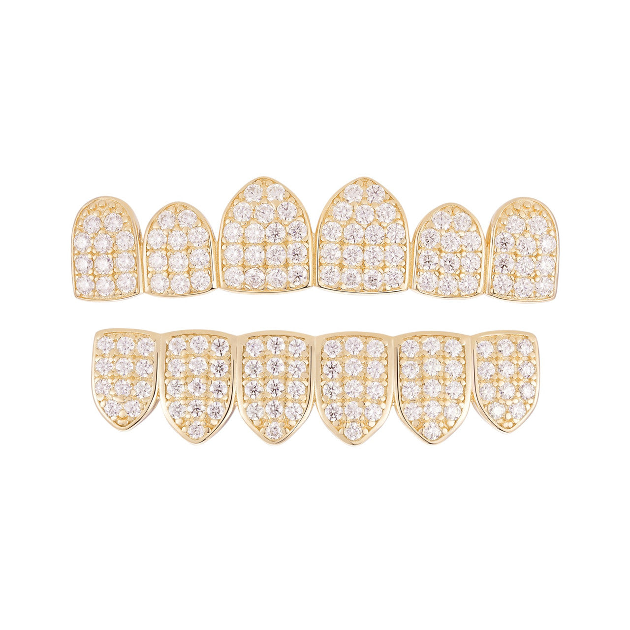 MOISSANITE 6 Teeth Top, Bottom, Or Set Iced Out Grillz - 14k Gold Vermeil 925 Silver