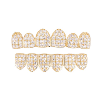 MOISSANITE 6 Teeth Top, Bottom, Or Set Iced Out Grillz - 14k Gold Vermeil 925 Silver