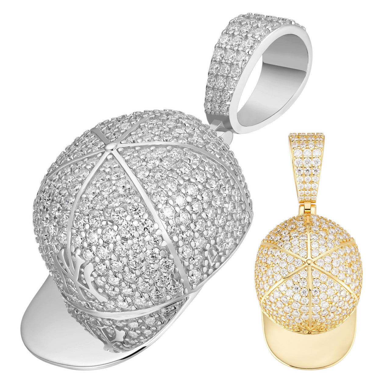 MOISSANITE New York Yankees Fitted Cap Iced Out Pendant - 14k Gold Vermeil Or 925 Silver - Medium 2"