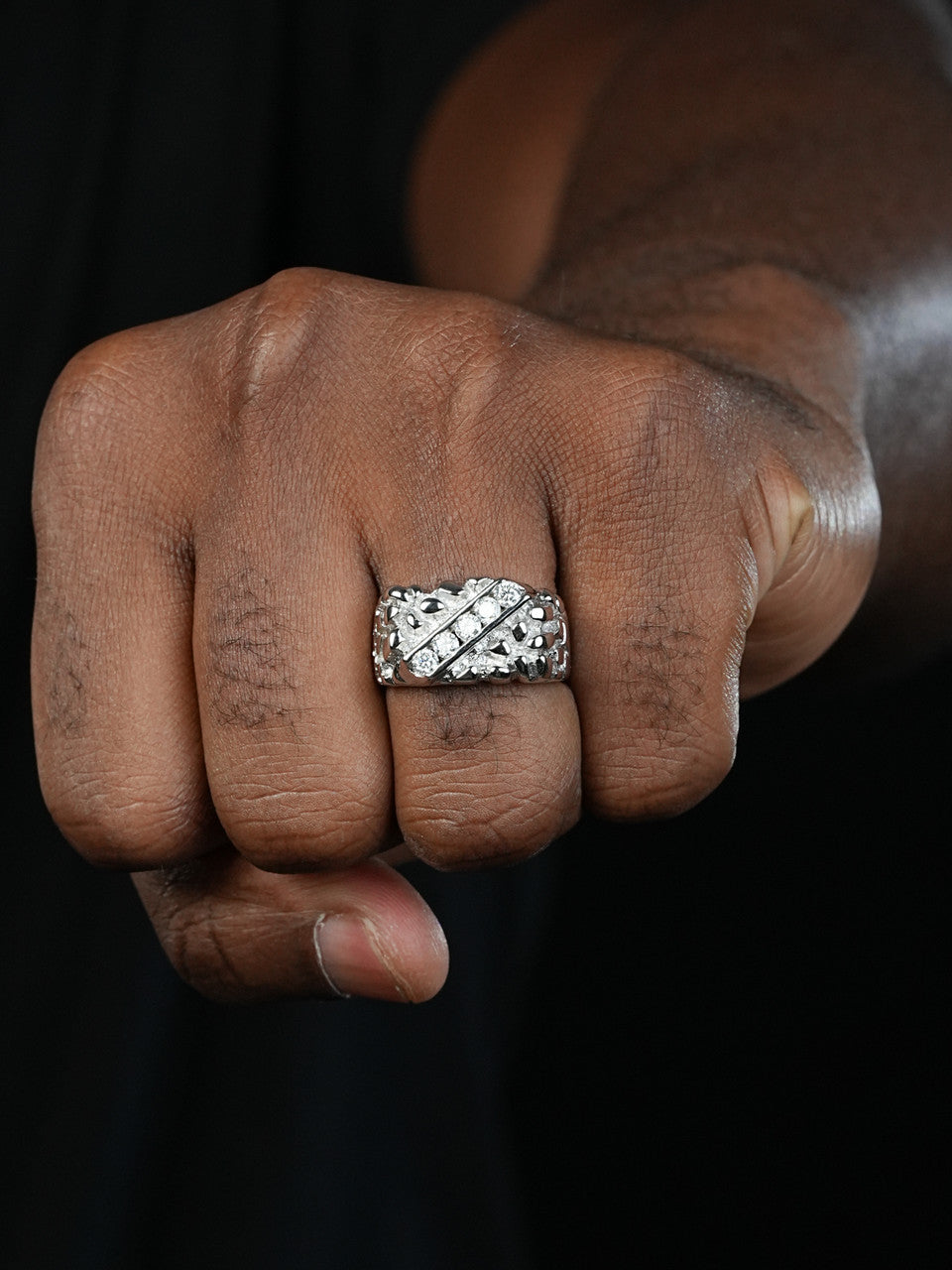 Ice & Metal Nugget Ring - 925 Silver - CZ Stones