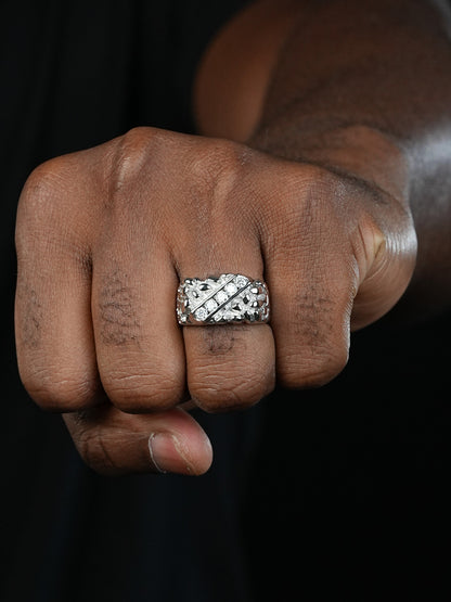 Ice & Metal Nugget Ring - 925 Silver - CZ Stones