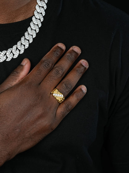 Ice & Metal Nugget Ring - 14k Gold Vermeil 925 Silver - CZ Stones