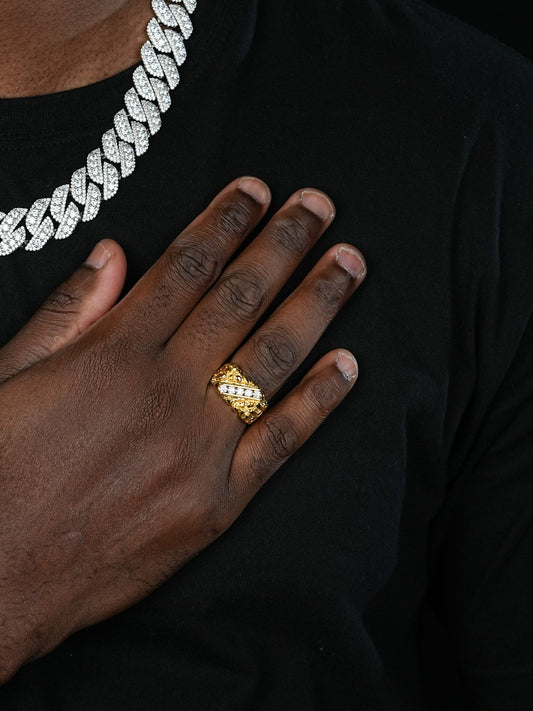 Ice & Metal Nugget Ring - 14k Gold Vermeil 925 Silver - CZ Stones