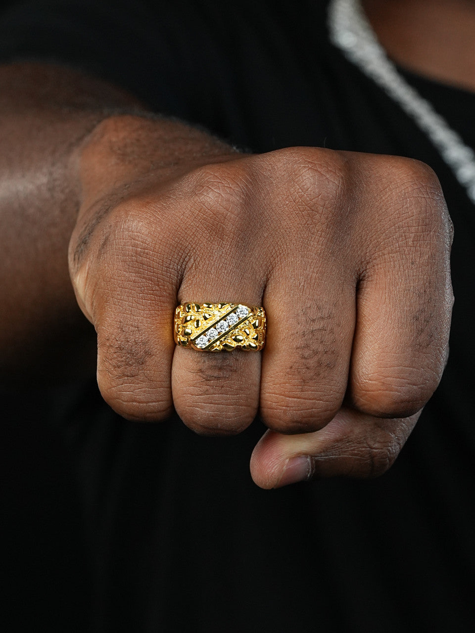 Ice & Metal Nugget Ring - 14k Gold Vermeil 925 Silver - CZ Stones