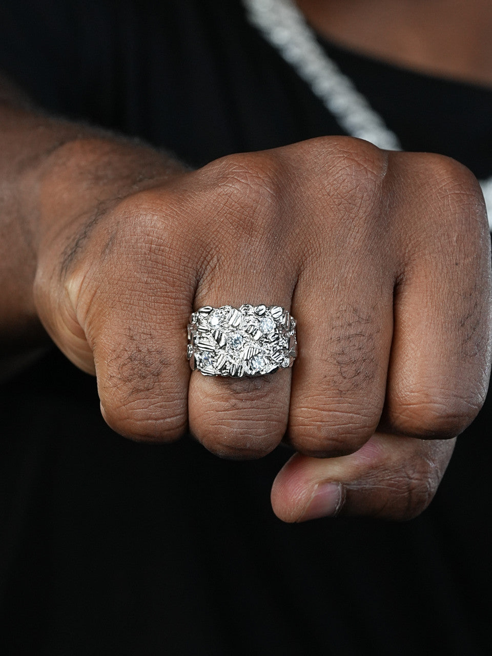 Iceberg On Mountain Nugget Ring - 925 Silver - CZ Stones