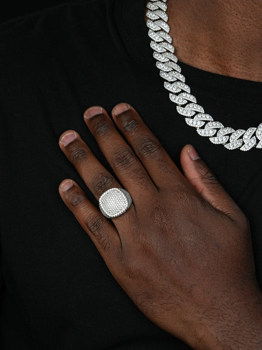 MOISSANITE Ice Giant Square Dome Iced Out Ring - 14k Gold Vermeil 925 Silver