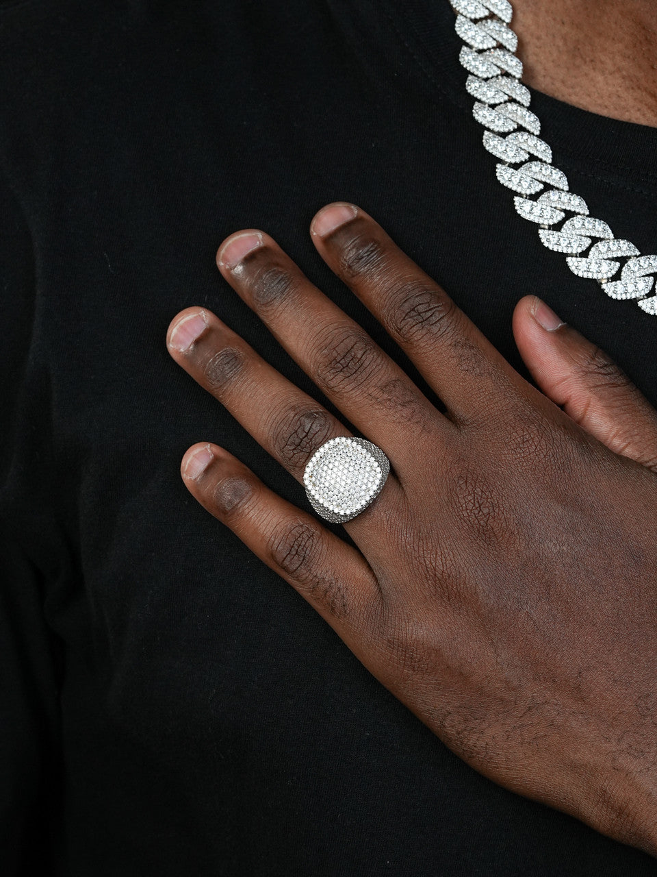 MOISSANITE Ice Giant Square Dome Iced Out Ring - 925 Silver