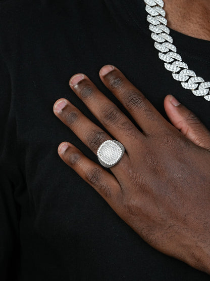 MOISSANITE Ice Giant Square Dome Iced Out Ring - 925 Silver