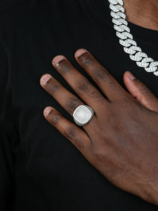 MOISSANITE Ice Giant Square Dome Iced Out Ring - 925 Silver