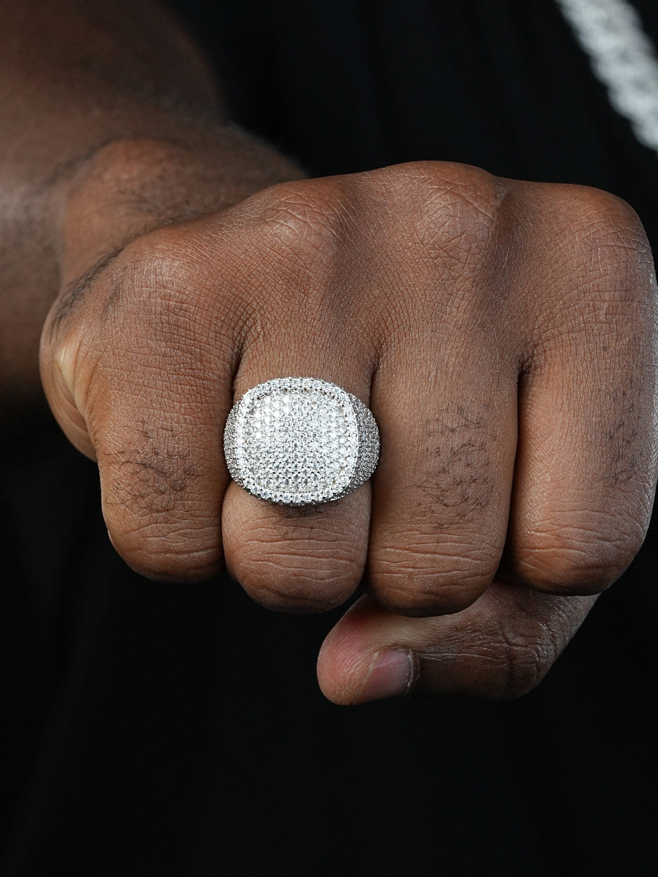 MOISSANITE Ice Giant Square Dome Iced Out Ring - 14k Gold Vermeil 925 Silver