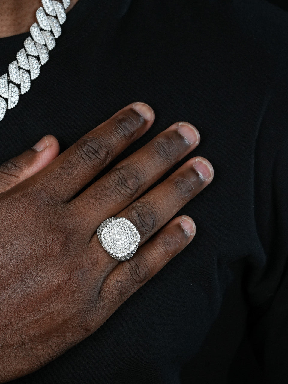 MOISSANITE Ice Giant Square Dome Iced Out Ring - 14k Gold Vermeil 925 Silver