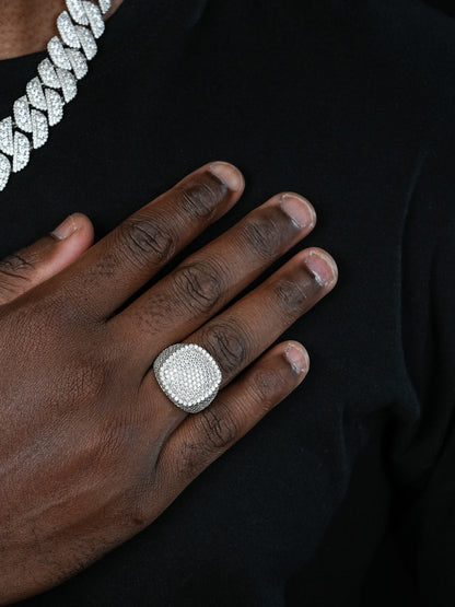 MOISSANITE Ice Giant Square Dome Iced Out Ring - 925 Silver