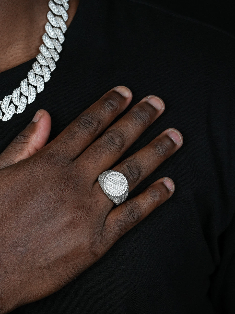 MOISSANITE Ice Giant Round Dome Iced Out Ring - 14k Gold Vermeil 925 Silver