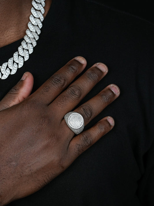 MOISSANITE Ice Giant Round Dome Iced Out Ring - 14k Gold Vermeil 925 Silver