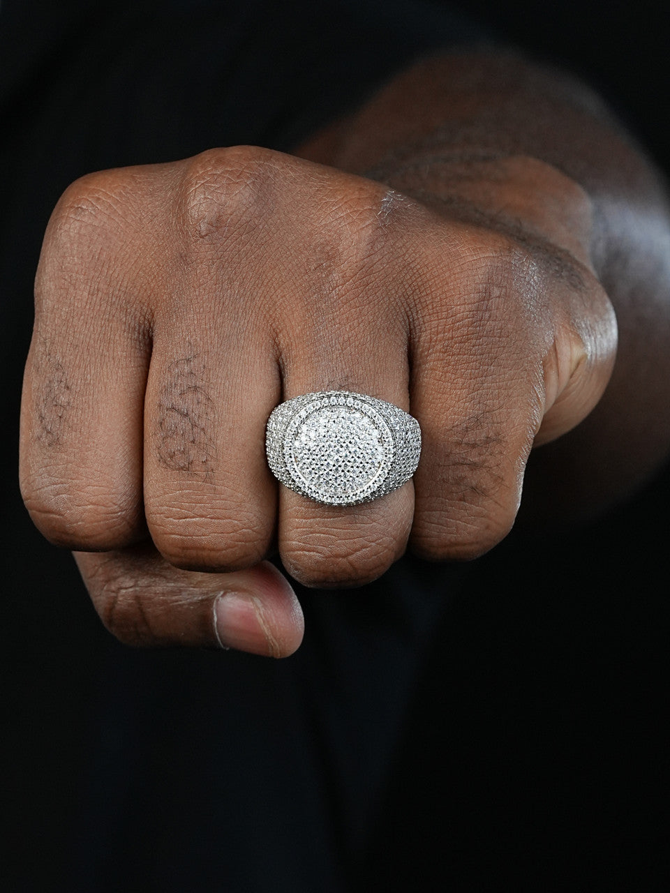 MOISSANITE Ice Giant Round Dome Iced Out Ring - 14k Gold Vermeil 925 Silver