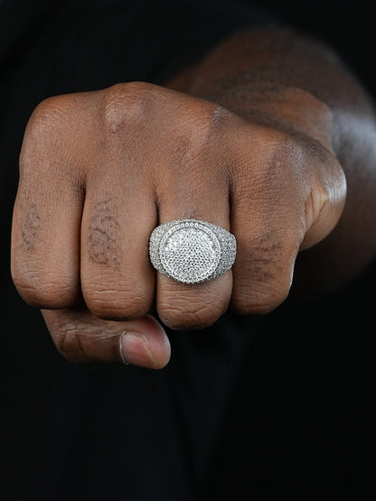 MOISSANITE Ice Giant Round Dome Iced Out Ring - 14k Gold Vermeil 925 Silver