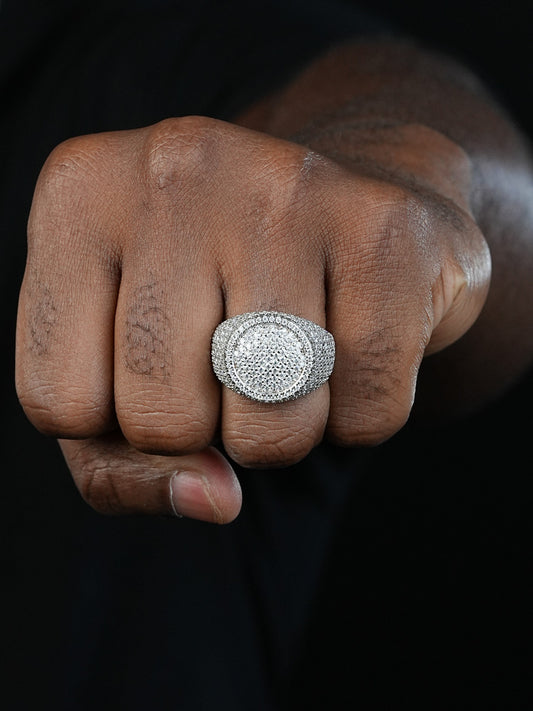 MOISSANITE Ice Giant Round Dome Iced Out Ring - 14k Gold Vermeil 925 Silver