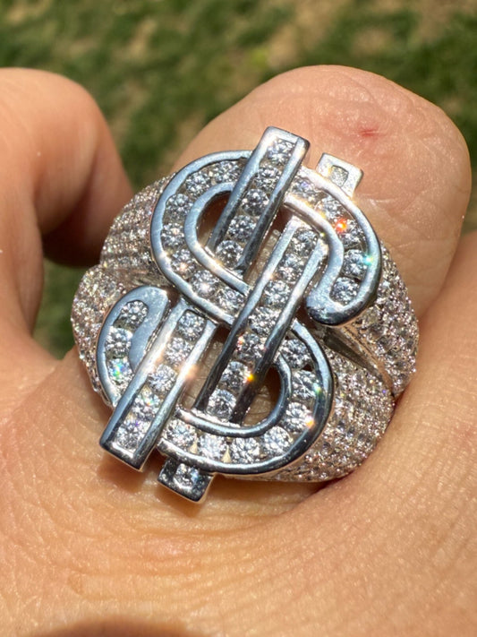 Dollar Sign $ Money Ring Pinky Hip Hop Iced Bust Down Real 925 Silver All Sizes Imported from eBay HarlemBling