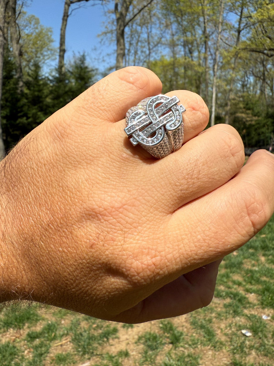 Dollar Sign $ Money Ring Pinky Hip Hop Iced Bust Down Real 925 Silver All Sizes Imported from eBay HarlemBling