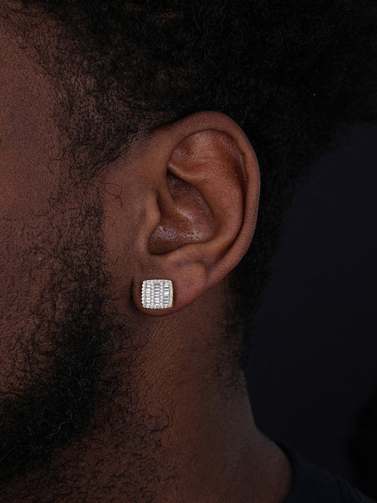 Square Baguette Iced Out Earrings - 14k Gold Vermeil 925 Silver - CZ Stones - 10.5mm