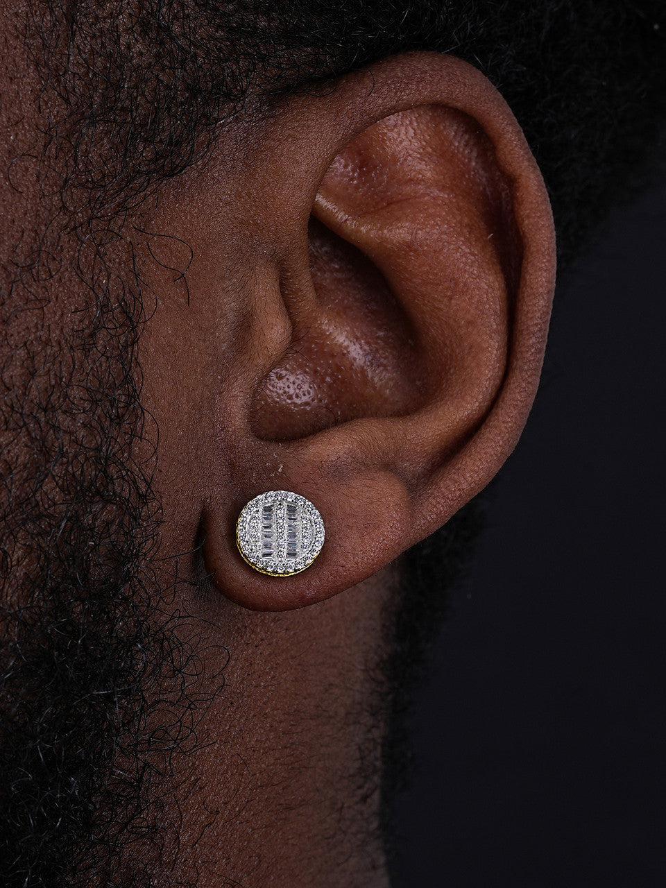 Baguette Round Classic Earrings - 14k Gold Vermeil 925 Silver - CZ Stones - 10mm