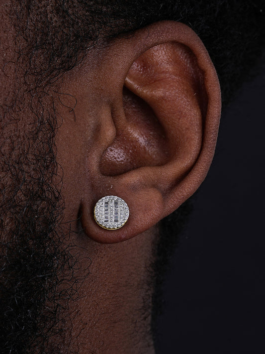 Baguette Round Classic Earrings - 14k Gold Vermeil 925 Silver - CZ Stones - 10mm