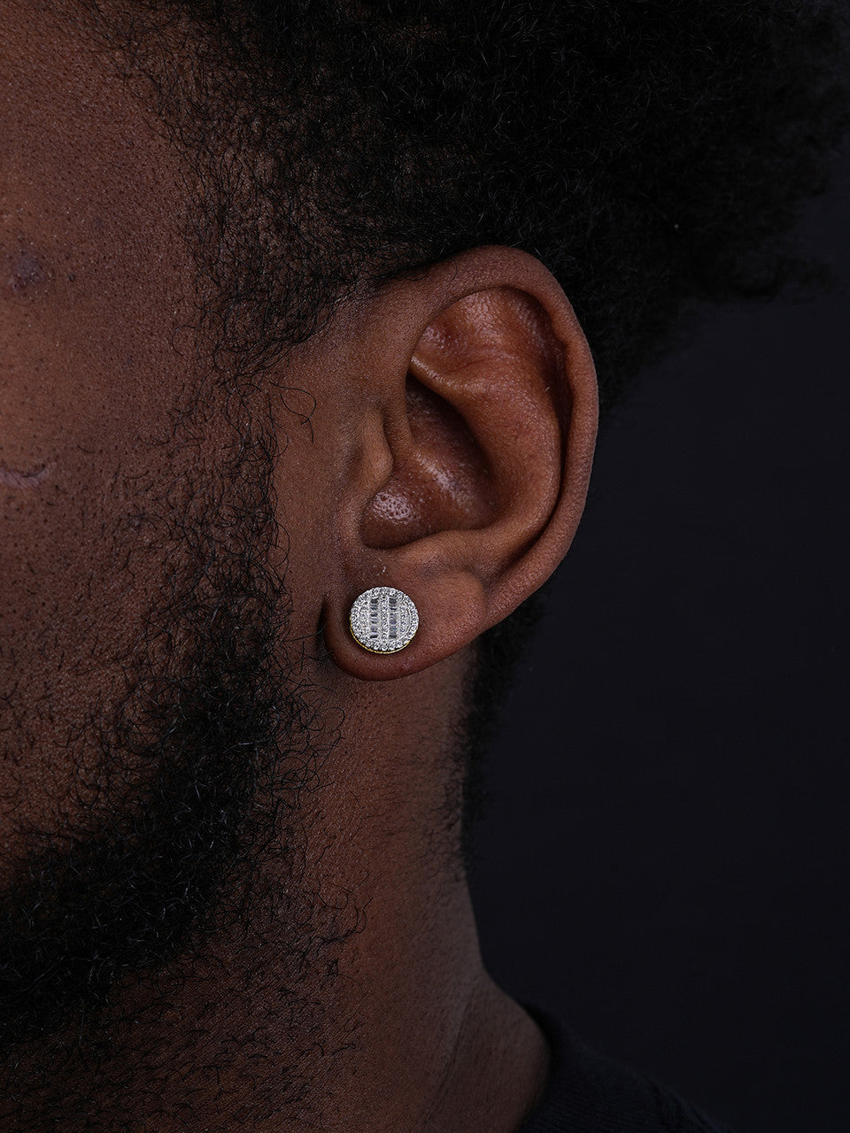 Baguette Round Classic Earrings - 14k Gold Vermeil 925 Silver - CZ Stones - 10mm