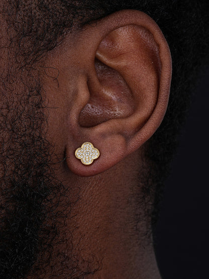 Fashionista Clover Earrings - 14k Gold Vermeil 925 Silver - CZ Stones - 9.5mm